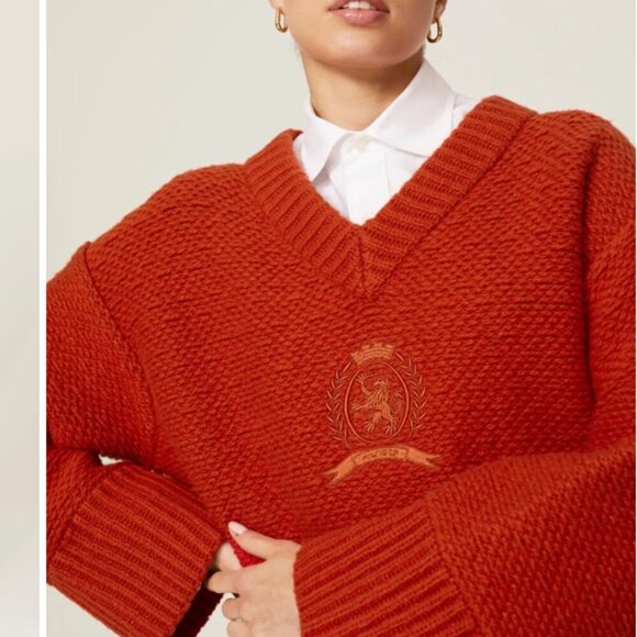 Tommy Hilfiger Orange V-Neck Lambswool blend Sweater XS - Picture 1 of 14